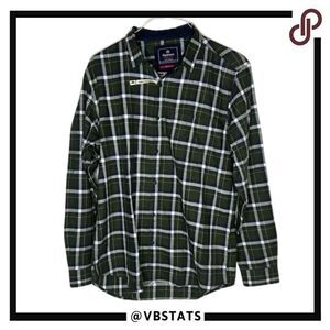 Siyaram's Mozzo Green and White Plaid Long Sleeve Shirt in Size‎ XL Slim Fit